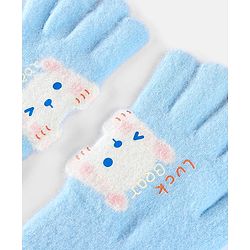 Babyhug Gloves with Bear Design - Light Blue