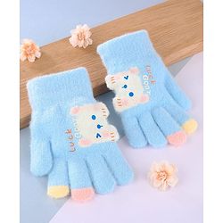Babyhug Gloves with Bear Design - Light Blue