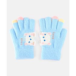 Babyhug Gloves with Bear Design - Light Blue