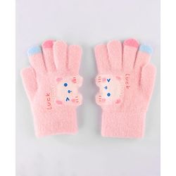 Babyhug Gloves with Bear Design - Light Blue