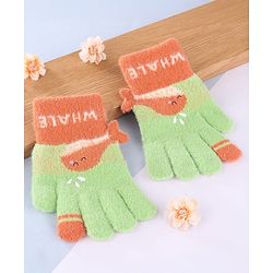 Babyhug Gloves with Whale Design & Applique - Light Green