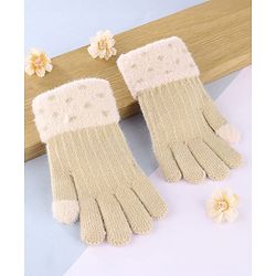 Babyhug Gloves with Cable Knit Design - Khaki