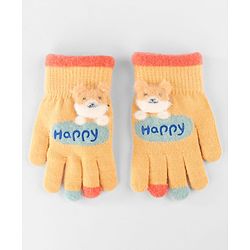 Babyhug Gloves with Puppy Applique - Yellow