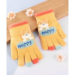 Babyhug Gloves with Puppy Applique - Yellow