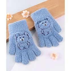 Babyhug Gloves with Bear Design - Light Blue