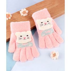 Babyhug Gloves with Kitty Applique - Pink