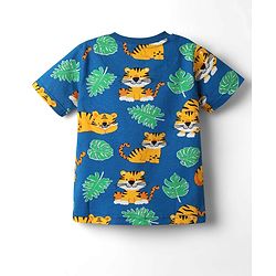 Babyhug Cotton Knit Half Sleeves Co-ords Shorts  Night Suit With Animal Print - Navy Blue