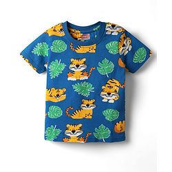 Babyhug Cotton Knit Half Sleeves Co-ords Shorts  Night Suit With Animal Print - Navy Blue
