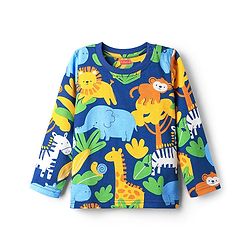 Babyhug Cotton Knit Full Sleeves Co-ord Night Suit With Animal Print - Navy Blue