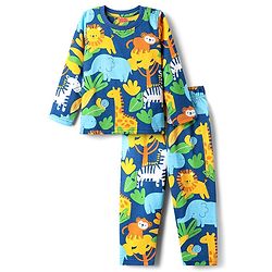Babyhug Cotton Knit Full Sleeves Co-ord Night Suit With Animal Print - Navy Blue