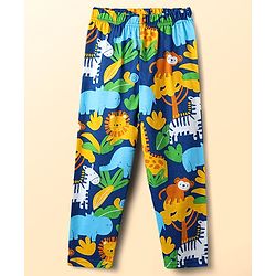 Babyhug Cotton Knit Full Sleeves Co-ord Night Suit With Animal Print - Navy Blue
