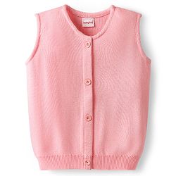 Babyhug Knitted Sleeveless Solid Front Open Sweater Vest - Pink