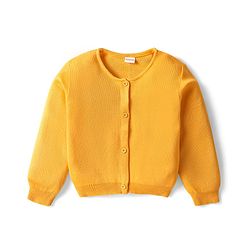 Babyhug Knitted Full Sleeves Solid Front Open Sweater - Yellow