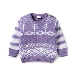 Babyhug Knitted Full Sleeves Sweater Set With Tree Print - Lavender