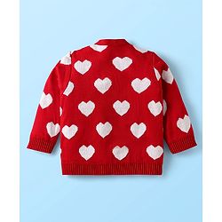 Babyhug Knit Full Sleeves Front Open Sweater with Heart Design - Red