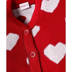 Babyhug Knit Full Sleeves Front Open Sweater with Heart Design - Red
