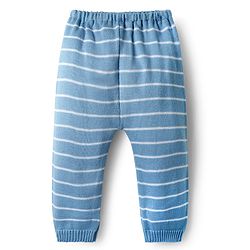 Babyhug Sweater Knit Full Length Regular Fit Striped Woollen Pant - Light Blue