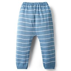 Babyhug Sweater Knit Full Length Regular Fit Striped Woollen Pant - Light Blue