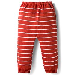 Babyhug Sweater Knit Full Length Regular Fit Striped Woollen Pant - Light Blue