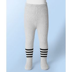 Babyhug Knit Full Length Footed Woolen Pant With Stripes - Grey