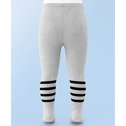 Babyhug Knit Full Length Footed Woolen Pant With Stripes - Grey