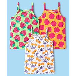 Babyhug 100% Cotton Singlet Tropical Theme Printed Slips Pack Of 3 - Dark Pink Green & Yellow