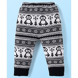 Babyhug Sweater Knit Full Length Woollen Pant with Floral Design - Navy Blue