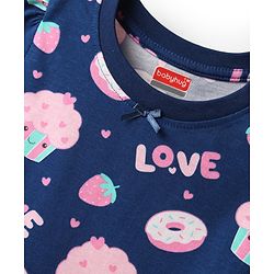 Babyhug Cotton Knit Half Sleeves Co-ords Night Suit with Hearts Print - Navy Blue