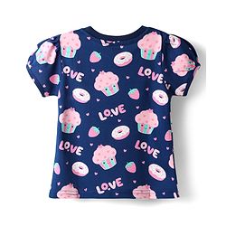 Babyhug Cotton Knit Half Sleeves Co-ords Night Suit with Hearts Print - Navy Blue