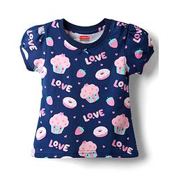 Babyhug Cotton Knit Half Sleeves Co-ords Night Suit with Hearts Print - Navy Blue