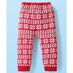 Babyhug Sweater Knit Full Length Leggings with Floral Print - Red