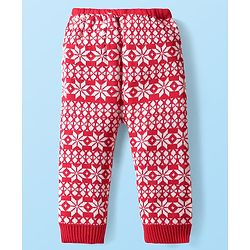 Babyhug Sweater Knit Full Length Leggings with Floral Print - Red