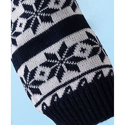 Babyhug Sweater Knit Full Length Woollen Pant with Floral Design - Navy Blue & White