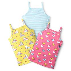 Babyhug 100% Cotton Single Jersey Knit Slips with Bunny & Heart Print Pack of 3 - Yellow Pink & Blue