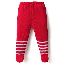 Babyhug Sweater Knit Full Length Bootie Leggings With Stripes - Red