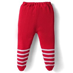Babyhug Sweater Knit Full Length Bootie Leggings With Stripes - Red