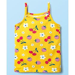 Babyhug 100% Cotton Single Jersey Knit Sleeveless Slips With Polka Dots & Tropical Theme Print Pack Of 3 - Pink White & Yellow