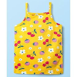 Babyhug 100% Cotton Single Jersey Knit Sleeveless Slips With Polka Dots & Tropical Theme Print Pack Of 3 - Pink White & Yellow