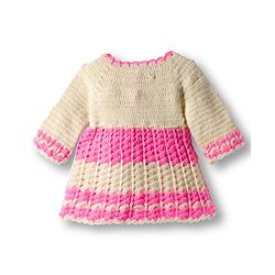 Babyhug Full Raglan Sleeves Crochet Hand-Knit Woollen Dress with Colour Floral Applique Block Design & Cap - Pink