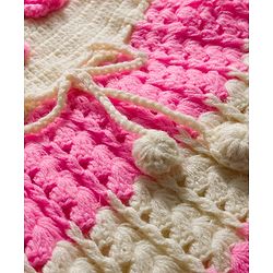 Babyhug Full Raglan Sleeves Crochet Hand-Knit Woollen Dress with Colour Floral Applique Block Design & Cap - Pink
