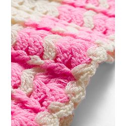 Babyhug Full Raglan Sleeves Crochet Hand-Knit Woollen Dress with Colour Floral Applique Block Design & Cap - Pink