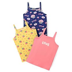 Babyhug 100% Cotton Singlet Tropical Theme & Text Printed Slips Pack Of 3 - Pink Navy Blue & Yellow