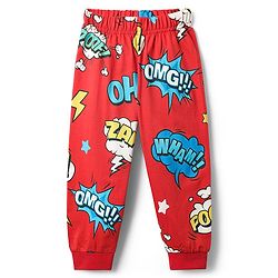 Babyhug Full Sleeves Co-ords Night Suit With Text Print - Red