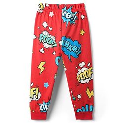 Babyhug Full Sleeves Co-ords Night Suit With Text Print - Red