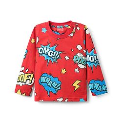 Babyhug Full Sleeves Co-ords Night Suit With Text Print - Red