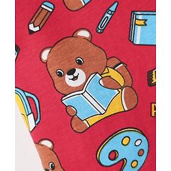 Babyhug Cotton Knit Half Sleeves Co-ords  Night Suit With Bear Print - Red