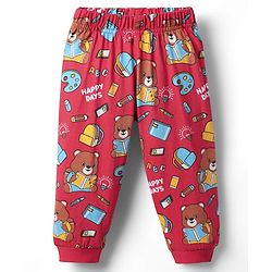 Babyhug Cotton Knit Half Sleeves Co-ords  Night Suit With Bear Print - Red