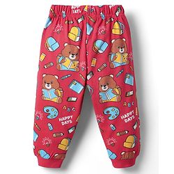 Babyhug Cotton Knit Half Sleeves Co-ords  Night Suit With Bear Print - Red