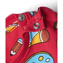 Babyhug Cotton Knit Half Sleeves Co-ords  Night Suit With Bear Print - Red