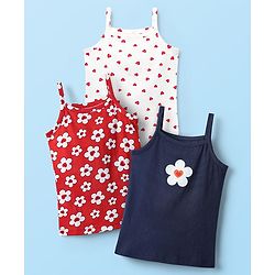 Babyhug 100% Cotton Singlet Floral & Heart Printed Slips Pack of 3 - White Red & Navy Blue